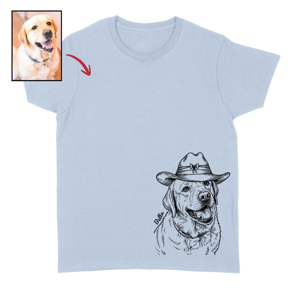 Funny Custom Dog wearing a Cowboy Hat Bottom Corner Print Unisex T-shirt FSD4845