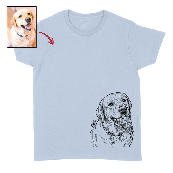 Custom Funny Dog with a Pizza in Its Mouth Bottom Corner Print Unisex T-shirt FSD4845