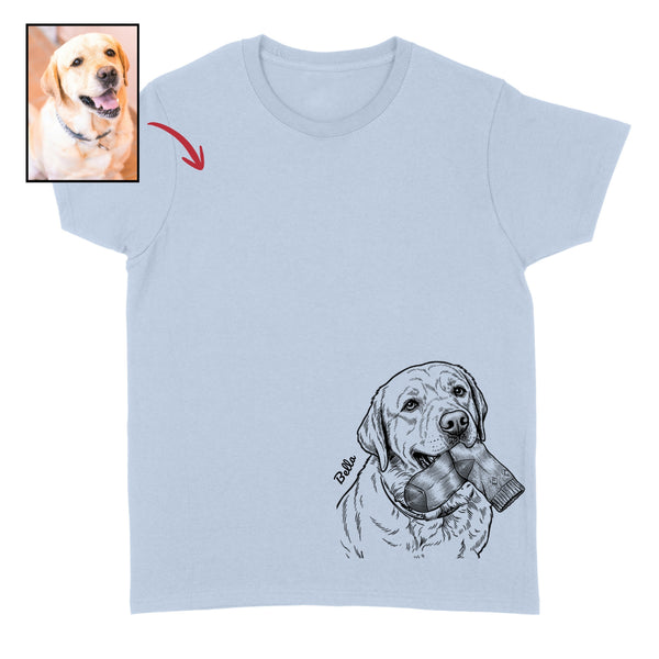Funny Custom Dog with a Sock in Its Mouth Bottom Corner Print Unisex T-shirt FSD4845