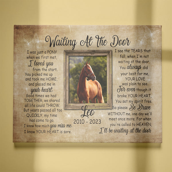 Horse Memorial Canvas Gift| Waiting At The Door Sympathy Gifts for Loss of Horse| In Memory of Horse NXM298