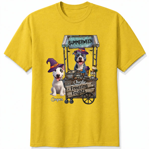 Custom Dogs Summerween Shirt, Cute Dogs In Witch Hats With Ice Cream Cart T-shirt for Dog Mom Dog Dad FSDM56