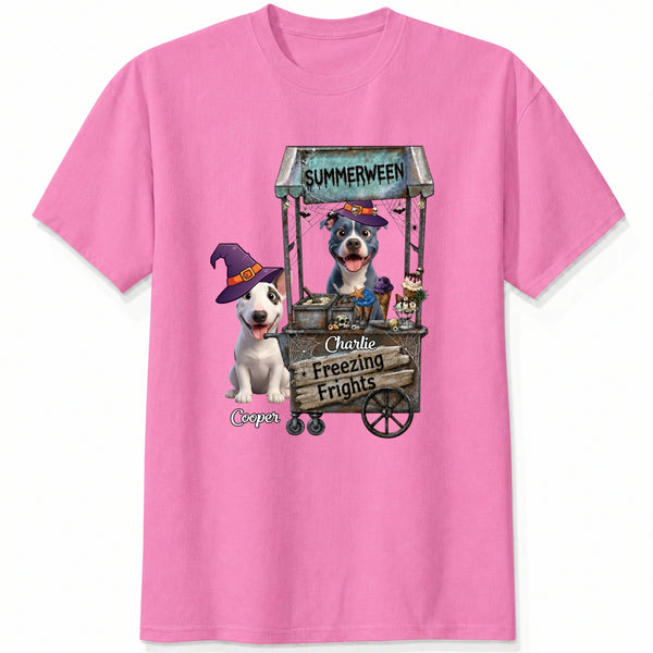 Custom Dogs Summerween Shirt, Cute Dogs In Witch Hats With Ice Cream Cart T-shirt for Dog Mom Dog Dad FSDM56