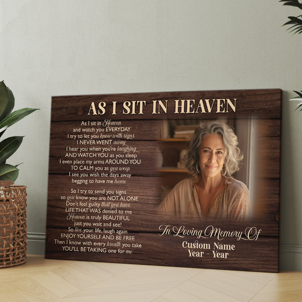 As I Sit In Heaven Memorial Canvas Gift| Bereavement Gift For Loss Of Dad Mom In Memory Gifts NXM449