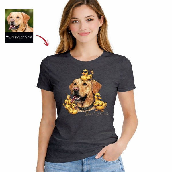 Funny Dog and Duck Customized Dog Photo T-shirt for Women, Gift for Dog Lovers FSD4842