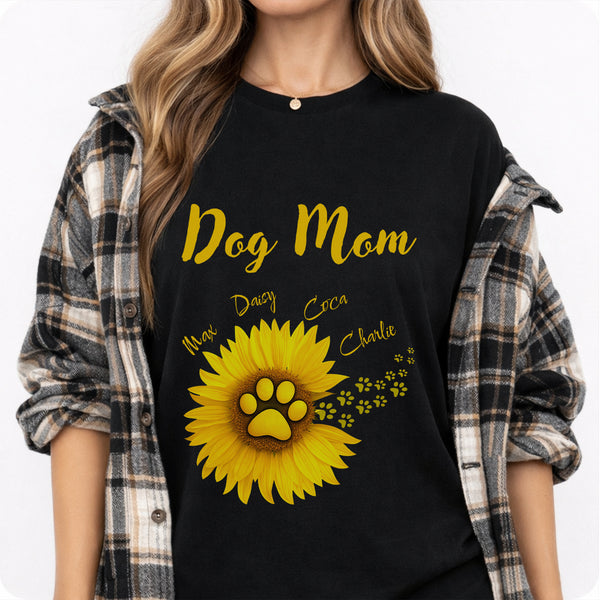 Dog Mom Sunflower Dog Paw Custom T-shirt, Personalized Gift for Dog Mom FSD4814