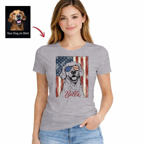 American Flag 4th of July Custom Dog T-shirt for Women, Gift for Dog Lovers FSD4841