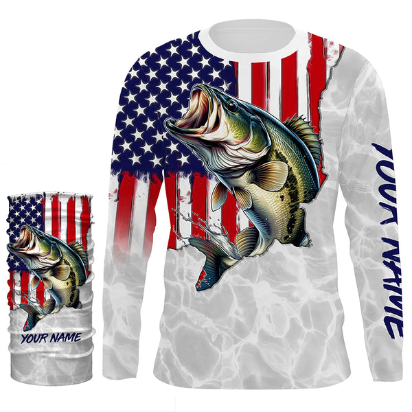 Bass Fishing American Flag Custom UV Protection Shirts, Bass Fishing Jerseys, Gift For Fisherman TTN124