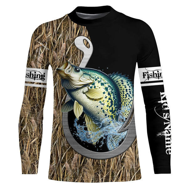 Crappie Fishing Jerseys Fish Hook Camo UV Customize Name Long Sleeve Shirts TTN41
