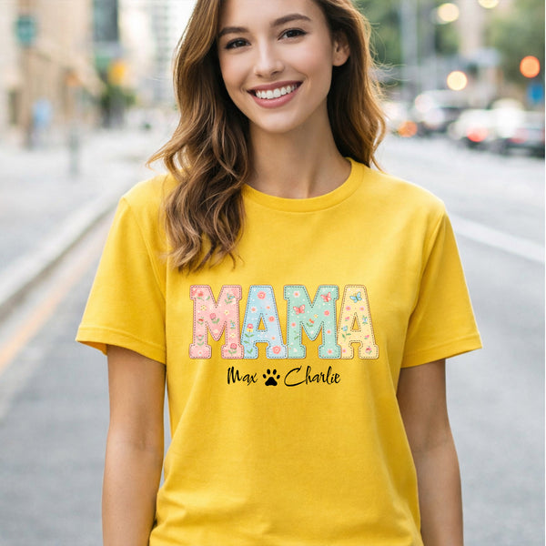 Dog Mama Patchwork vintage Custom Dog Names T-shirt, Personalized Mothers day gift Dog Mom FSD4813
