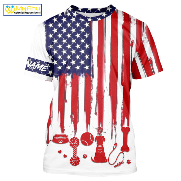 Personalized Dog Lover Shirt – American Flag 4th of July Tee | Custom Name Dog Mom Dad Gift