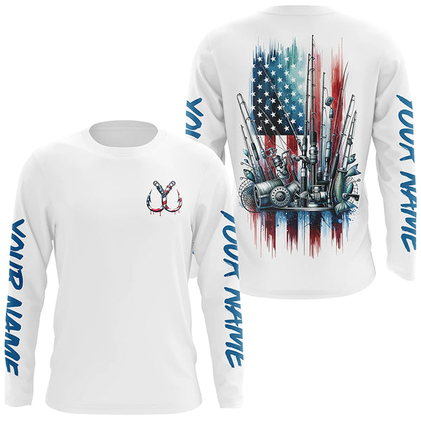 Fishing Tools Us Flag Long Sleeve Custom Fishing Shirts, Patriotic Fishing Gifts IPHW5545