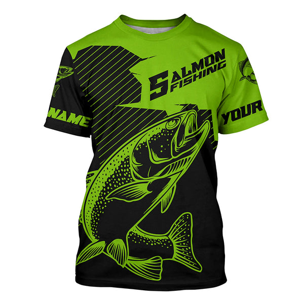 Custom Chinook King Salmon Saltwater Long Sleeve Fishing Shirts, Salmon Fishing Jerseys | Green IPHW4592