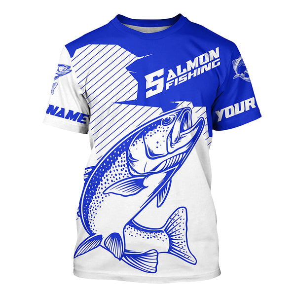 Custom Chinook King Salmon Saltwater Long Sleeve Fishing Shirts, Salmon Fishing Jerseys | Blue IPHW4593