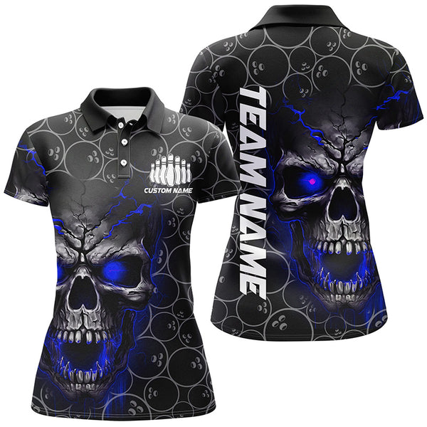 Custom Skull Bowling Polo Shirts For Women, Bowling Pattern Bowling Team 5234IPHW