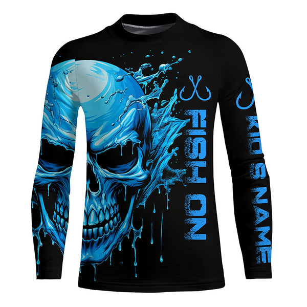 Fish On Fish Hook Custom Skull Long Sleeve Fishing Shirts,  Skull Performance Fishing Jerseys IPHW5136
