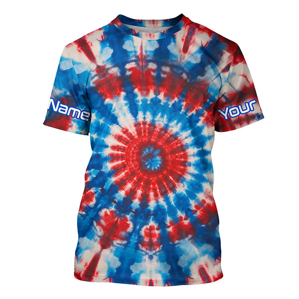 Red, White And Blue Tie Dye Camo Custom Long Sleeve Fishing Shirts, Patriotic Fishing Jerseys IPHW4891