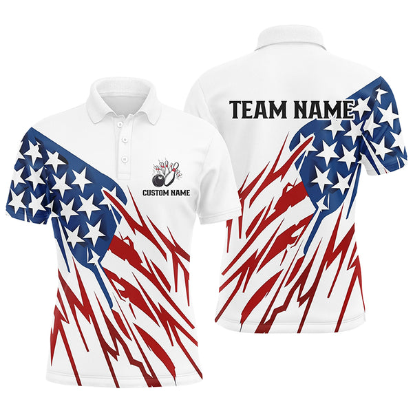 Custom American Flag Unisex Bowling Team Shirts, Patriotic Bowling Polo / Quarter-Zip Shirts IPHW6027
