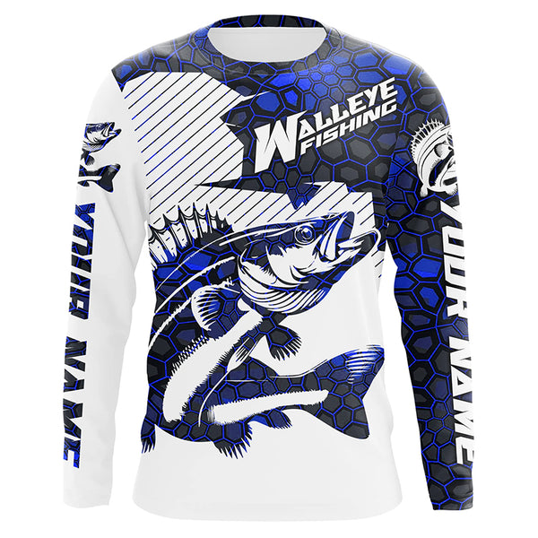 Personalized Name Multi-Color Walleye Long Sleeve Tournament Fishing Shirts, Walleye Fishing Jerseys IPHW5880