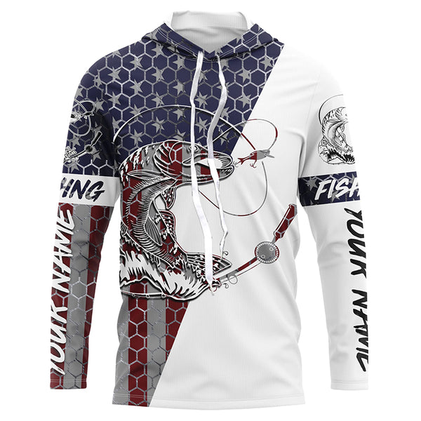 Northern Pike Fishing American Flag Custom Long Sleeve Fishing Shirts, Pike Fishing Jerseys IPHW4603