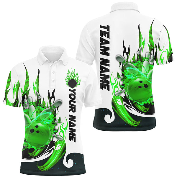 Custom Blue Flame Bowling Shirts For Men, Galaxy Bowling Team Shirts Bowling Uniform IPHW7085