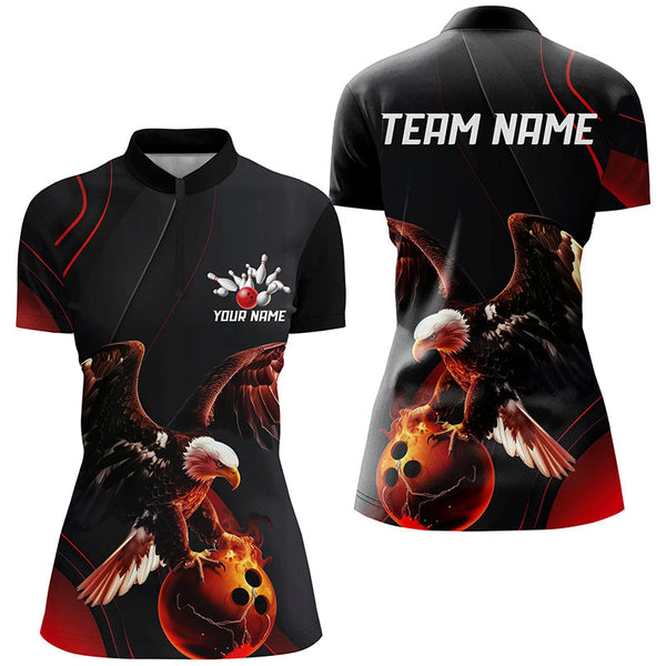 Red Flame Mens Bowling Shirts, Custom Eagle Team Bowling Shirts, Gift For Bowlers IPHW7111