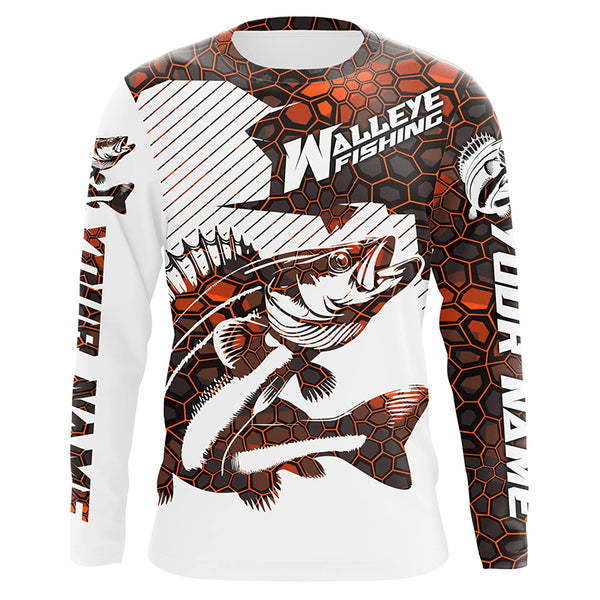 Personalized Name Multi-Color Walleye Long Sleeve Tournament Fishing Shirts, Walleye Fishing Jerseys IPHW5880