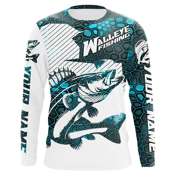 Personalized Name Multi-Color Walleye Long Sleeve Tournament Fishing Shirts, Walleye Fishing Jerseys IPHW5880