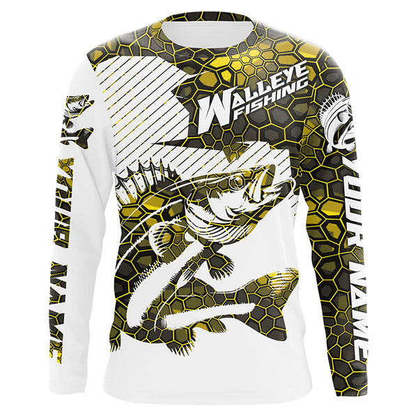 Personalized Name Multi-Color Walleye Long Sleeve Tournament Fishing Shirts, Walleye Fishing Jerseys IPHW5880