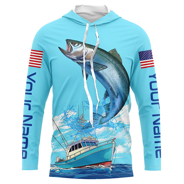Custom American Flag Chinook Salmon Tournament Fishing Shirts, Salmon Saltwater Fishing Jerseys IPHW4824