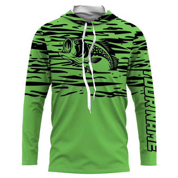 Largemouth bass fishing green color Custom Name All Over Printed UV Protection performance Fishing Shirts For Adult and Kid NQS2876
