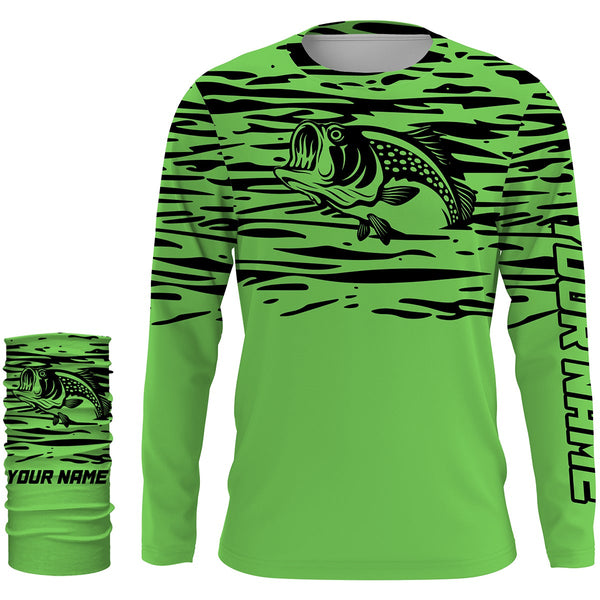 Largemouth bass fishing green color Custom Name All Over Printed UV Protection performance Fishing Shirts For Adult and Kid NQS2876