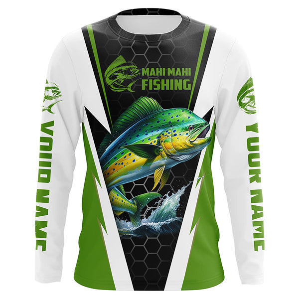 Custom Mahi Mahi Fishing Jerseys, Mahimahi Fishing Long Sleeve Fishing Tournament Shirts | Green IPHW6169