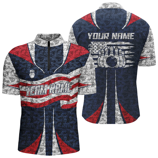 Personalized American Flag Bowling Team Shirts For Men Patriotic Bowling League Outfits IPHW5487