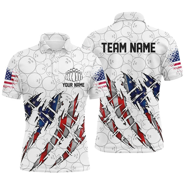 Custom American Flag Patriotic Bowling Shirts For Men, Personalized Bowling Team Shirts IPHW7044