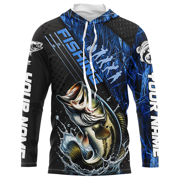Custom Bass Fishing Long Sleeve Tournament Shirts, Bass Fisherman Jerseys | Blue Camo IPHW6248