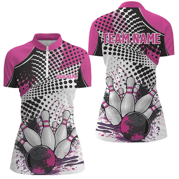 Personalized Bowling Shirts For Women, Custom Bowling League Shirts Pink Bowling Outfits IPHW7131