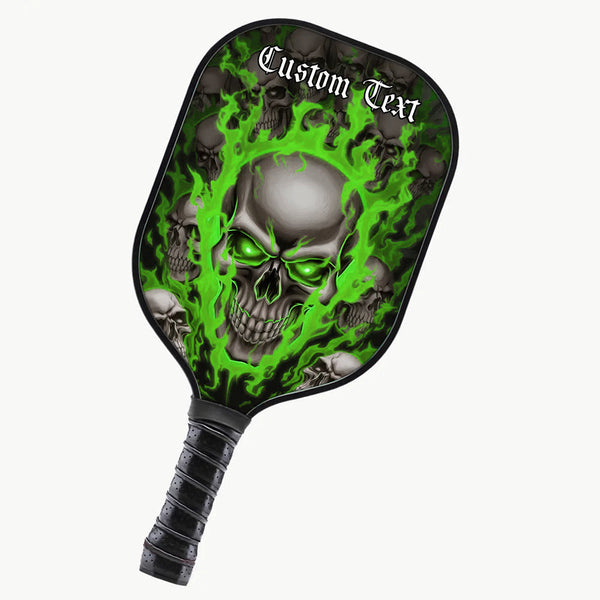 Custom Green Flame Skull Pickleball Paddle For Men And Women, Halloween Pickleball Paddles Pickleball Gifts IPHW7478