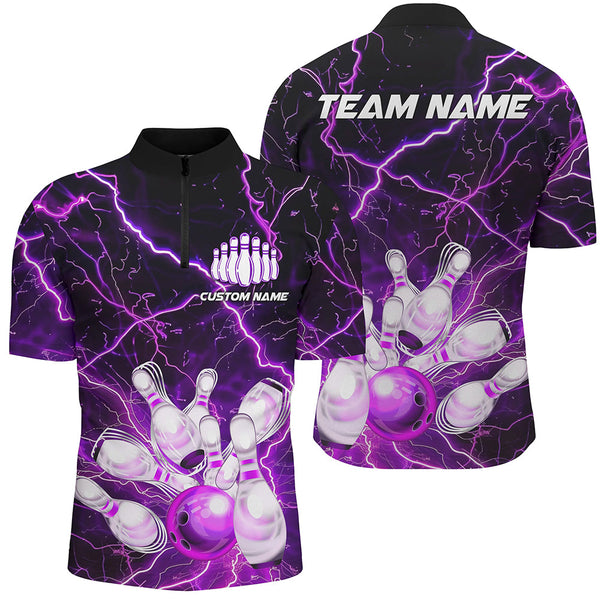 Purple Thunder Lightning Custom Strike Unisex Bowling Team Shirts, Unisex Bowling Jerseys IPHW6175