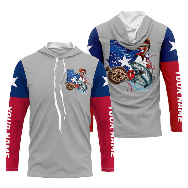 Personalized Texas Flag Fishing Shirts, Texas Slam Redfish Trout Flounder Long Sleeve Fishing Shirts IPHW7216