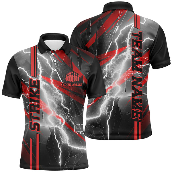 Custom Unisex Red Strike Bowling Polo / Quarter-Zip Shirts, Thunder Lightning Bowling Team Jersey IPHW6017