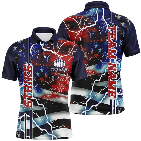 Custom American Flag Lightning Strike Bowling Shirts For Team, Patriotic Unisex Bowling Jerseys IPHW6020