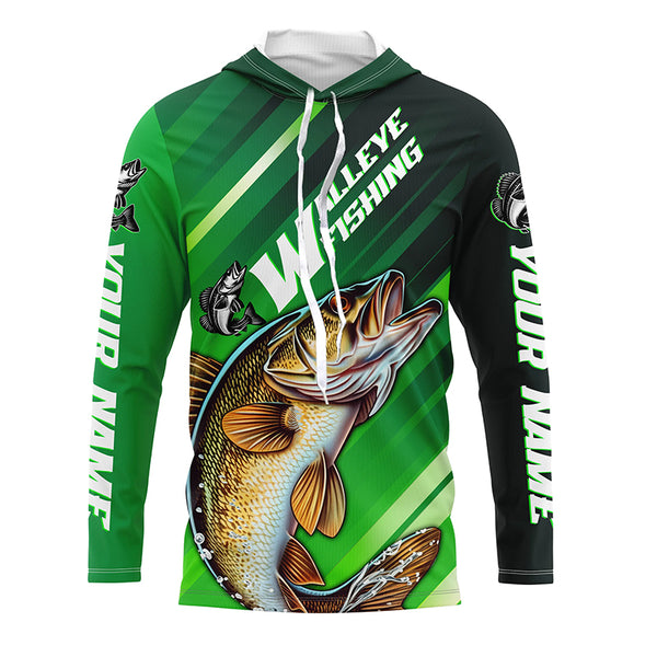 Personalized Walleye Fishing Jerseys, Custom Name Walleye Long Sleeve Tournament Fishing Shirts IPHW5877