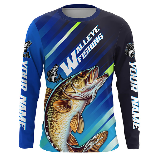 Personalized Walleye Fishing Jerseys, Custom Name Walleye Long Sleeve Tournament Fishing Shirts IPHW5877