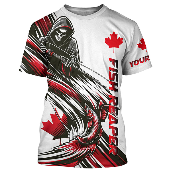 Fish Reaper Long Sleeve Fishing Shirts, Canada Flag Personalized Fishing Gift For Canadian Fisherman IPHW5548