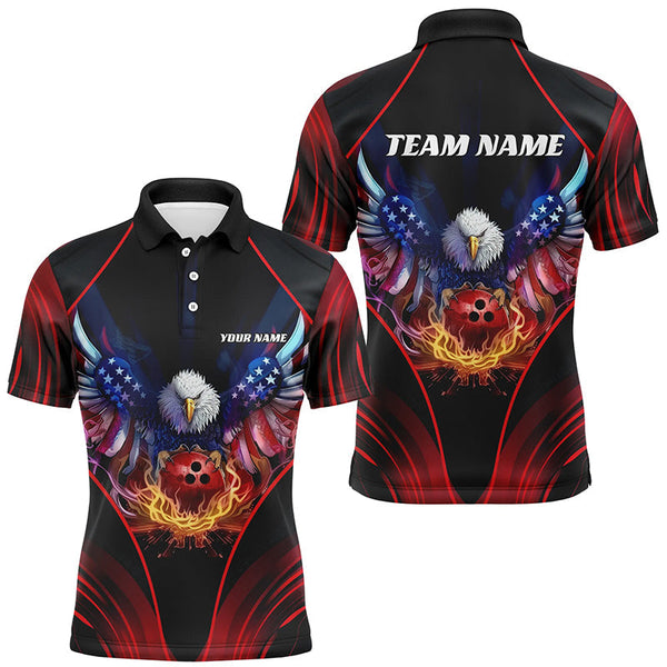 Custom Eagle Bowling Shirt Patriotic Polo Bowling Jersey For Men US Bowling | Red IPHW7108