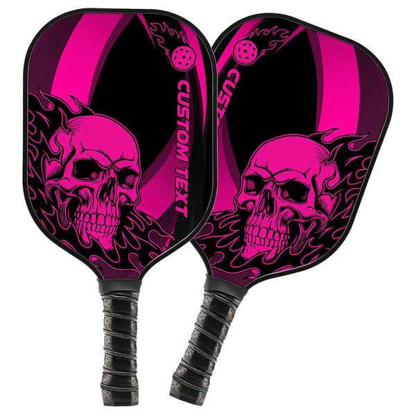 Black And Pink Flame Skull Custom Pickleball Paddle, Halloween Pickleball Paddles Pickleball Gifts IPHW7472