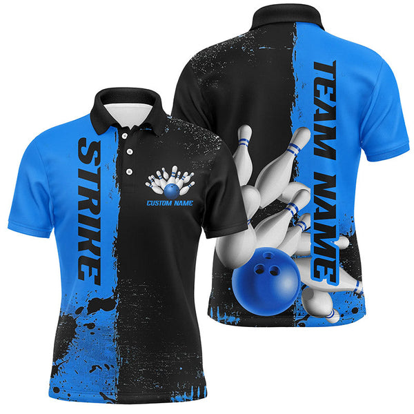 Black And Blue Strike Bowling Team Shirts For Men And Women, Custom Bowling Jerseys For Bowlers IPHW6437