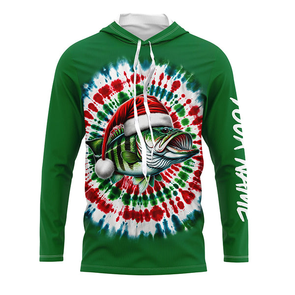 Custom Christmas Bass Fishing Tie Dye Long Sleeve Fishing Shirts, Christmas Bass Fishing Gifts IPHW5588