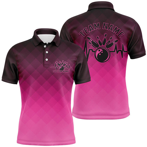 Bowling Heartbeat Pulse Line Pink Argyle Custom Bowling Team Shirts For Men And Women IPHW6444