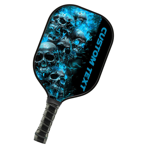Blue Flame Custom Skull Pickleball Paddle For Team, Halloween Pickleball Gifts For Men And Women IPHW7247